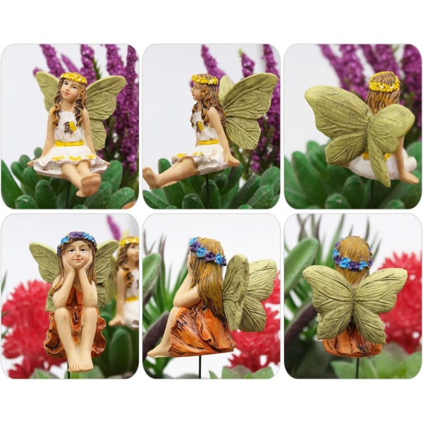 Fairy Garden Vintage harpiks Fairy-statuer til udendørs haveterrasse, græsplænetilbehør til boligindretning Sæt med 6 stk