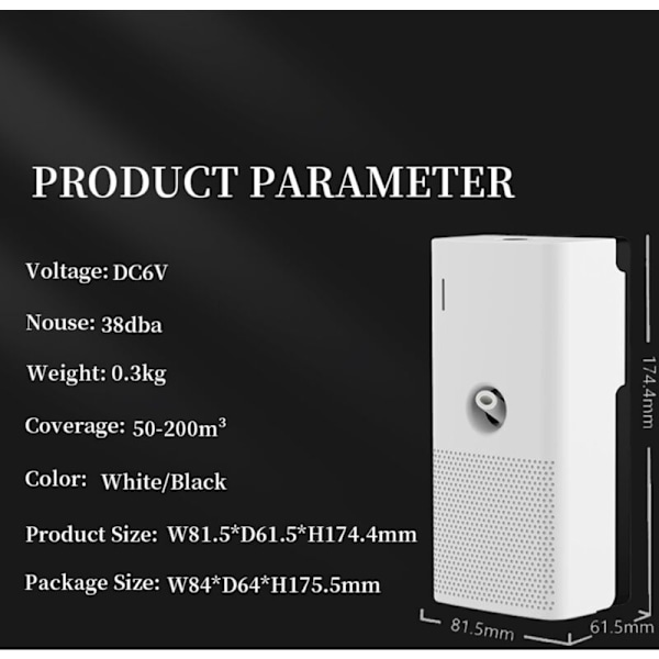 200M³ Batteridrevet Aromadiffuser Luftfriskner Hjemme AIR Aroma til Toilet og Elevator Hvid