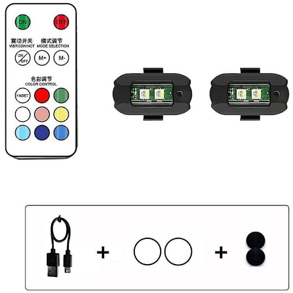 2 stk. Universelle LED Anti-kollisions Advarselslys Mini Signal Lys Drone Med Strobe Lys 7 Farver