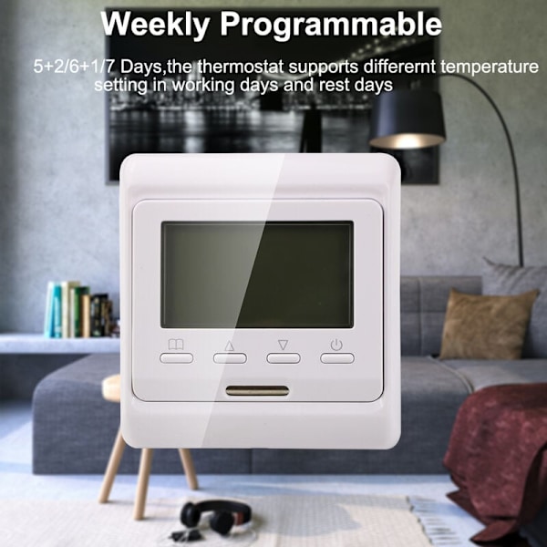 Tuya Smart WiFi Termostat Programmerbar 16A Elektrisk Gulvvarme Varme Understøtter Alexa Stemmestyring med 3m Ekstern Sensor