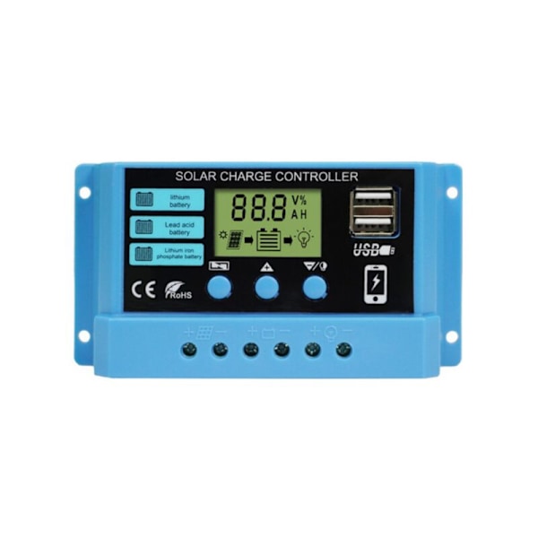 30A Laderegulator 12V/24V Intelligent Solpanel Laderegulator med LCD-skærm og 5V/2A USB-port Egnet til Forskellige Typer Batterier E