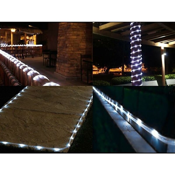 12M Solcellelys Tape, 100 LED Utendørs Vanntett Tau Lysstreng Rør Tau Lysstreng for Jul Hage Hagevei Gjerde Tre Bakgård (hvit