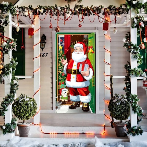 Juldörröverdrag Juldörrbanderoll Hängande Tomte Bakgrundsbanderoll för Vintersemester Dekoration Framdörr Hem (Blank)