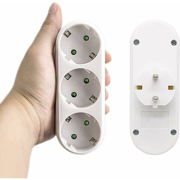 2 stk. vægstikdåse, multistikdåse med 3 stikkontakter, (3500W/16A), multistikdåse, elektrisk multistikdåse til hjemmet og kontoret-Fei Yu