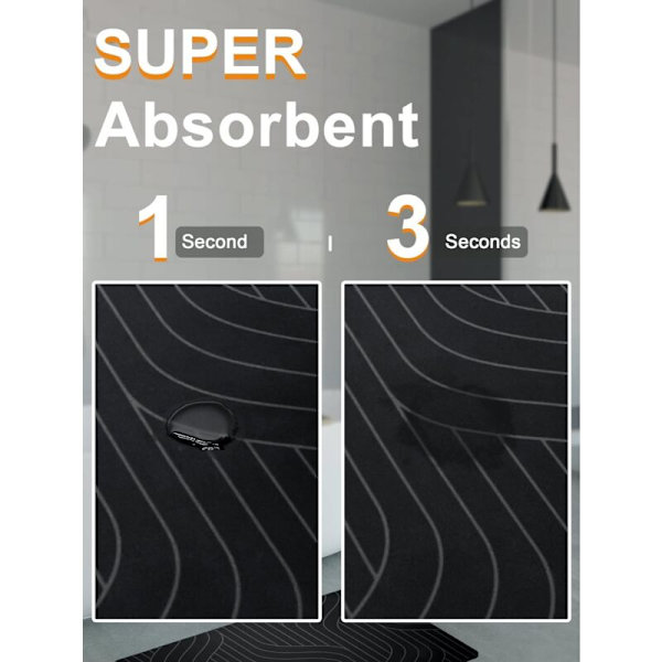 Halkskyddande superabsorberande badrumsmatta 40 cm x 60 cm kiselgur för badrum, badkar, snabbtorkande, tunn, gummibaksida, tvättbar, passar under dörren, bla