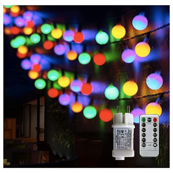 Sfæriske Lysstrenge, Udendørs Lysstrenge med 100 LED Stik 8 Tilstande med Fjernbetjening til Soveværelse, Indendørs, Have, Jul og Bryllup (Multi