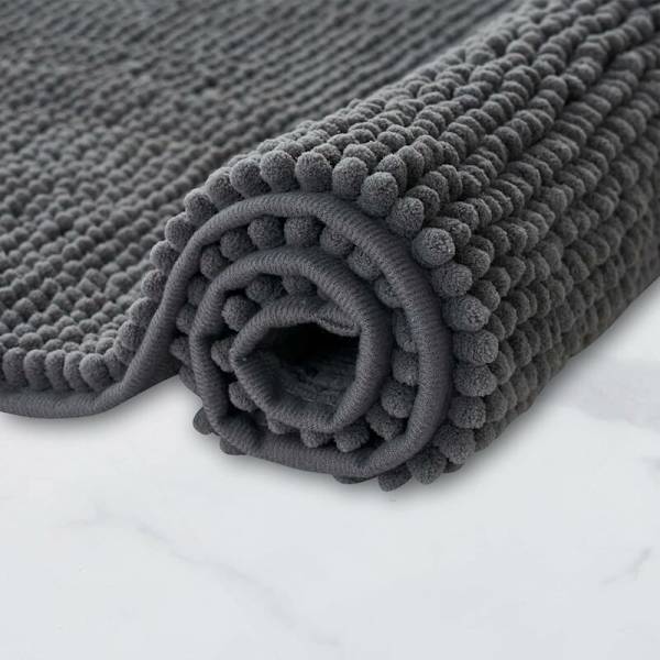 Chenille halkfri badmatta superabsorberande och maskintvättbar för badrum, dusch, badkar eller som toalettmatta mörkgrå - 40x60 cm