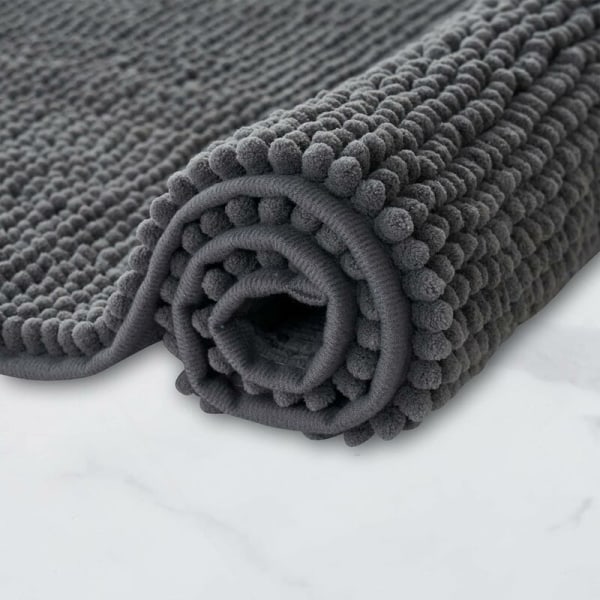 Chenille Non-Slip Bath Mat Super Absorbent and Machine Washable for Bathroom, Shower, Bathtub or as a Toilet Rug Dark Gray - 40x60 cm