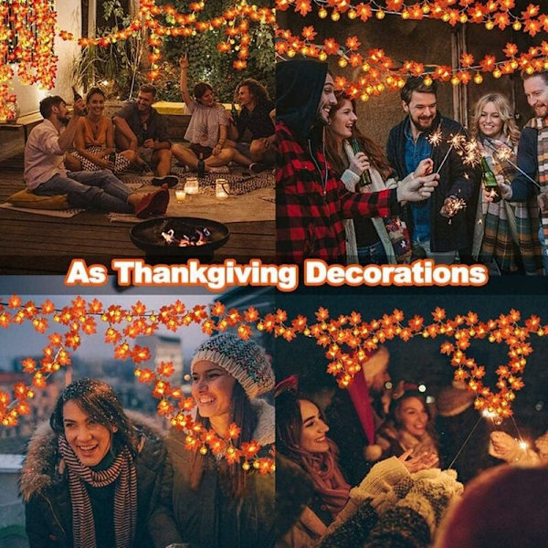 Lönnlövslyktor, 1.65M 10LED / 4.5M 30LED, Batterifria, Höstlövsgirlang för Halloween, Fest, Jul, Thanksgiving