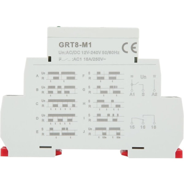 GRT8-M1 Tidsrelé med 10 funksjoner 35MM DIN-skinnemontering AC/DC 12V 240V 50-60Hz