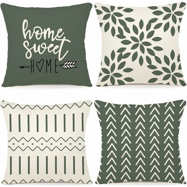 Set med 4 Utomhus Linne Kuddfodral Dekorativa Kuddfodral för Sovrum, Soffa, Stol, Säng, Trädgård 40x40CM, Vattengrön