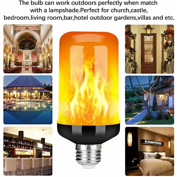 Lampa med Flammeffekt, E27 5W LED-lampa med Flammeffekt med 4 Ljuslägen, Dekorativa Lampor för Inomhus och Utomhus för Jul, Trädgårdar, Bröllop, Fest