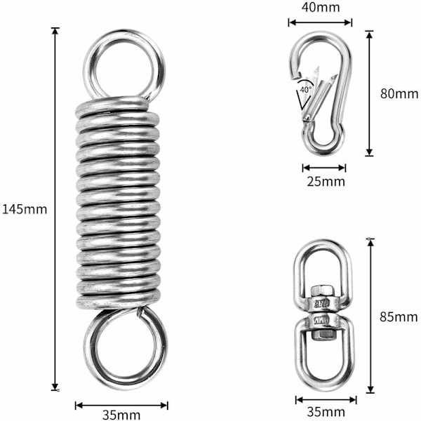 Loftkrog, Stål Fjeder 250KG Kapacitet Heavy Duty Loftvægmontering Krog 304 Rustfrit Stål med To Karabiner til Hængende Stol Hængende Hammock