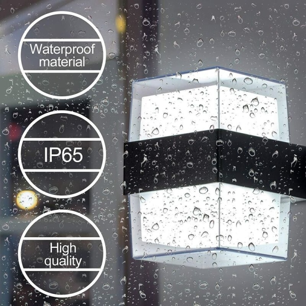 2 stk. 12W LED udendørs væglampe 6000K koldt hvidt væglampe armatur IP65 akryl 960LM til haver, terrasser, ydervægge. Total størrelse: 105 90 130mm