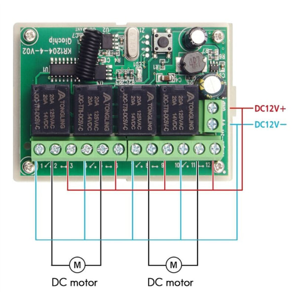 433MHz Motorkontroller for fjernkontrollbryter DC 12V 24V 4CH relé sendermodul DIY