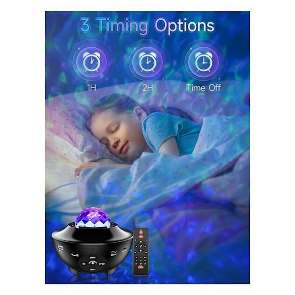 LED Stjernehimmel-projektor Stjerne Galaxy-projektorlys 21 lysmoduser 360° roterbar havbølger Bluetooth-høyttalerboks Timer nattlys Gave til B