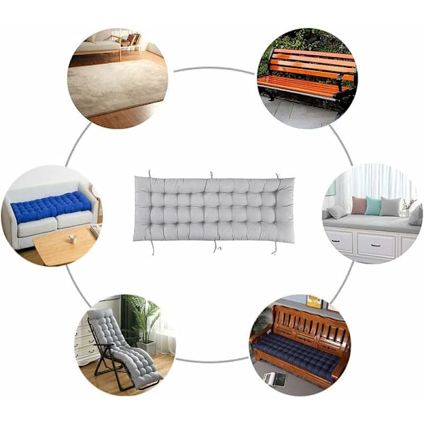 Rektangulär bomullskudde för 2 eller 3 sitsig trädgårdsbänk, 8 cm tjock, för loungestol, gunga, terrass, inomhus och utomhus, grå, 110 x 40 cm