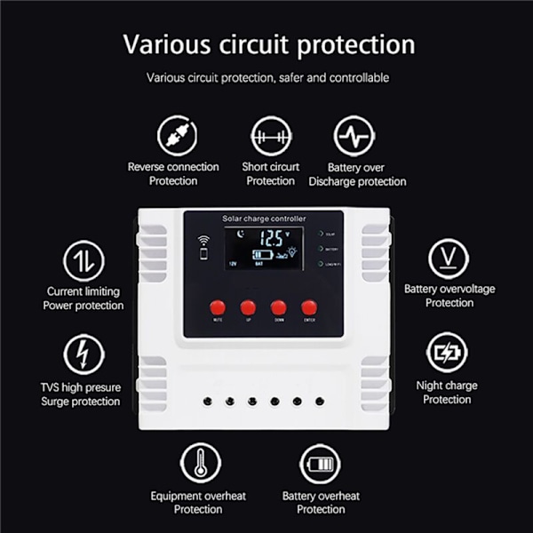 10A solcelleladningsregulator App Realtidsdataovervågning Intelligent LED-display 12V/24V/48V