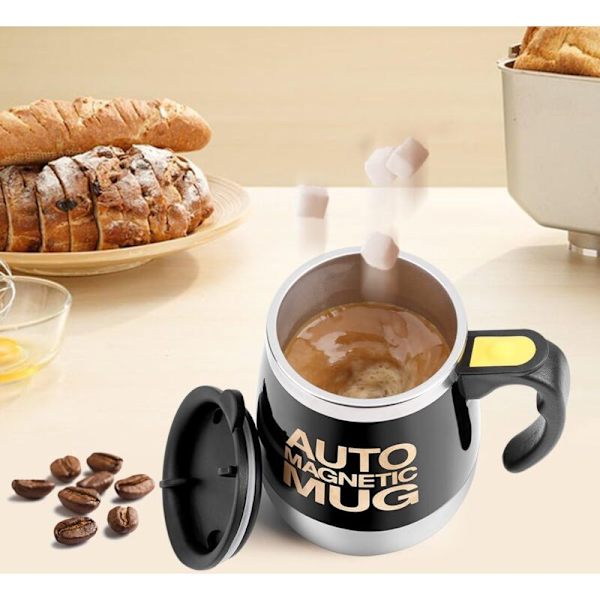 Magnetisk Rörkopp, SjälvRörande Kaffekopp, Rostfritt Stål Magnetkopp för Kaffe Te Varm Choklad Mjölk, kakao protein (svart)