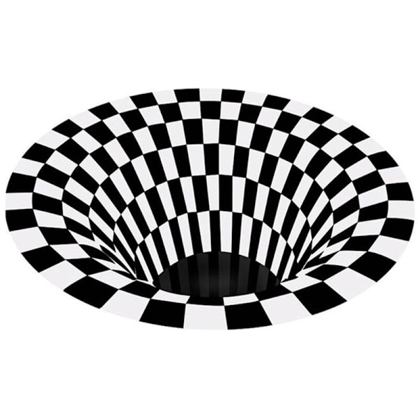 Illusion Matto Ansa Efekt 3D Reikä Pohja Pyöreä Matto Mustavalkoinen Ruudukko Makuuhuone Huone Liukumaton Lattiamatto-C