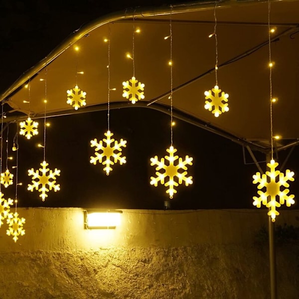 Snefnug Vindue, 4m 96 LED Gardinlys Julelys med 8 Blinktilstande, LED Snefnug Lysstreng, LED Gardinlys til Jul