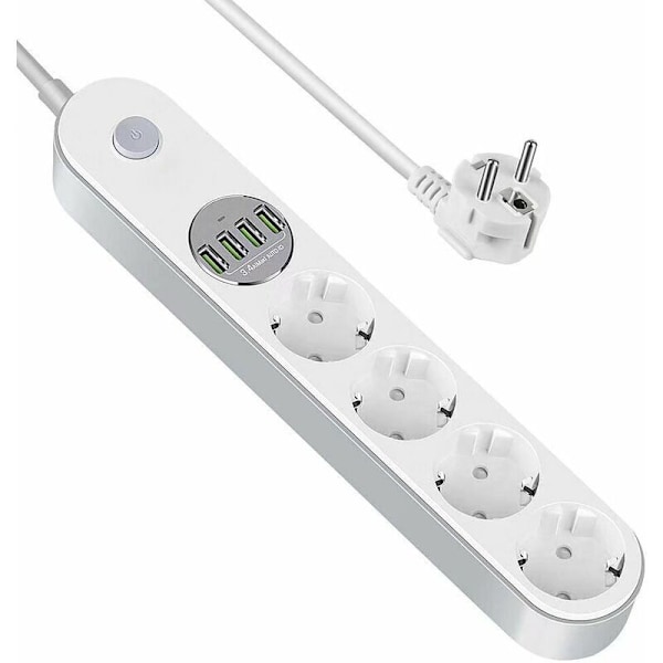 USB-virtapalkki ylijänniteltä suojaava 4 pistorasiaa + 4 USB, kytkin, 2m