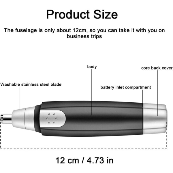 Smertefri øre- og nesehårtrimmer, bærbar ansiktshårklipper for menn og kvinner, batteridrevet (ikke inkludert)
