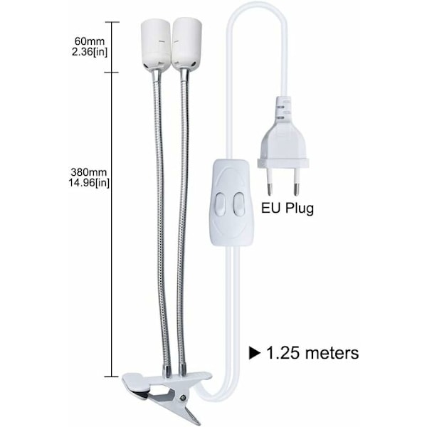 Klemmeholder med 2 E27-sokler med bryter 360 graders svanehals bordlampe klipsbase (1 stk) HIASDFLS