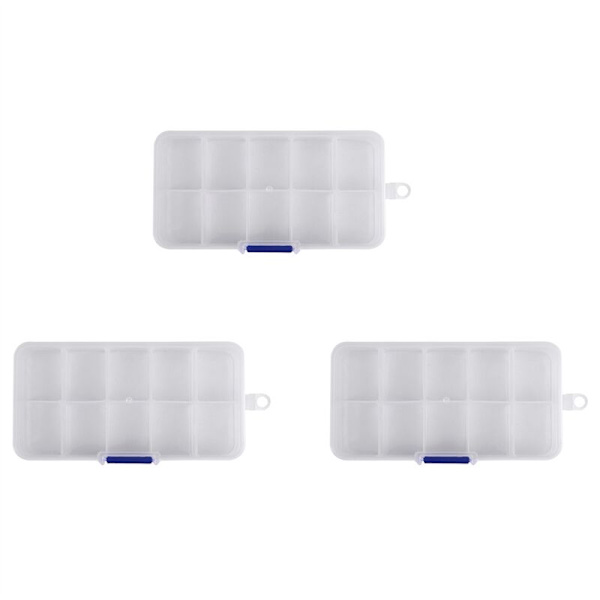 3 st 1 x Plastförvaringslåda för Småföremål och Tillbehör 10 Fack Justerbara
