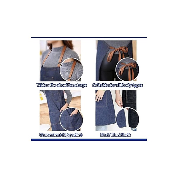 Forkle forkle i denim med justerbar unisex-design og flere lommer for matlaging, håndverk, matlaging, dyp blå