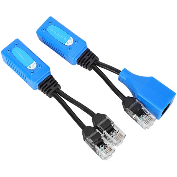2 stk. Splitter RJ45 Kombiner PoE Adapter Stikkontakter Strømkabel-