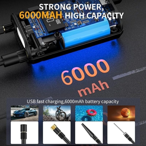 6000mAh Mini Elektrisk Luftpumpe, Bærbar Luftkompressor Trådløs Dekkoppblåsere 150PSI med Digital LCD-skjerm, Oppladbar Luftpumpe for Bil, Sykkel,