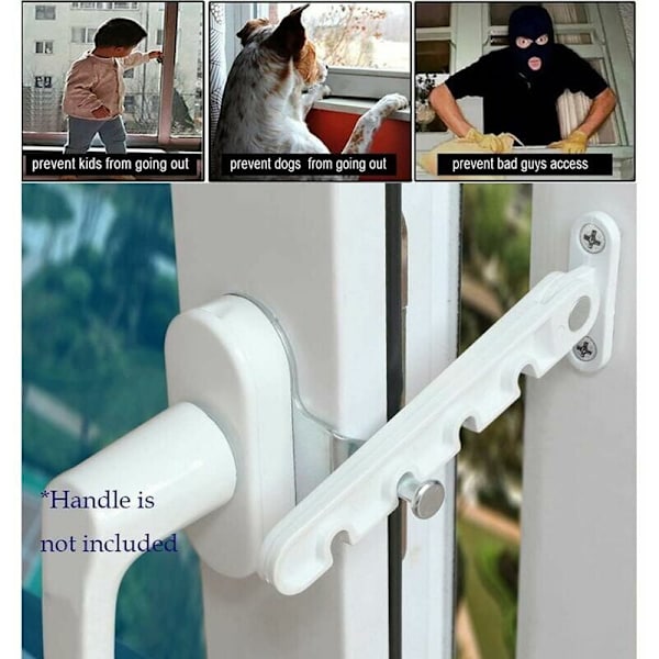 Fönsteröppnare för fönster, barnsäkerhetsspärr, klämskydd, fönsterventilationsöppnare, utåtgående öppning för UPVC-fönster, trä och aluminium, vit