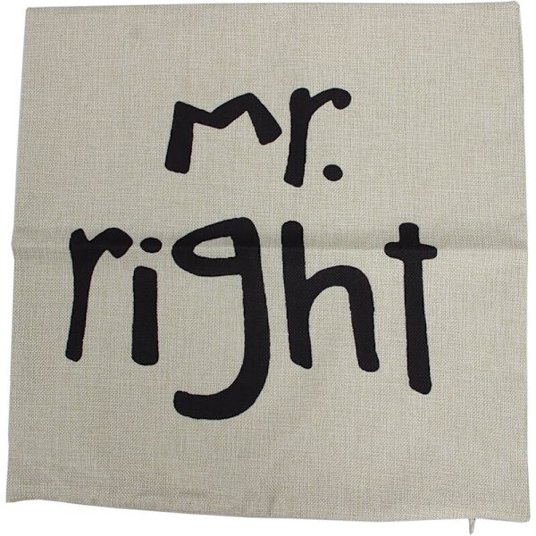 Pellavasta valmistettu nojatuolin tyynynpäällinen (kirjain: Mr.Right)