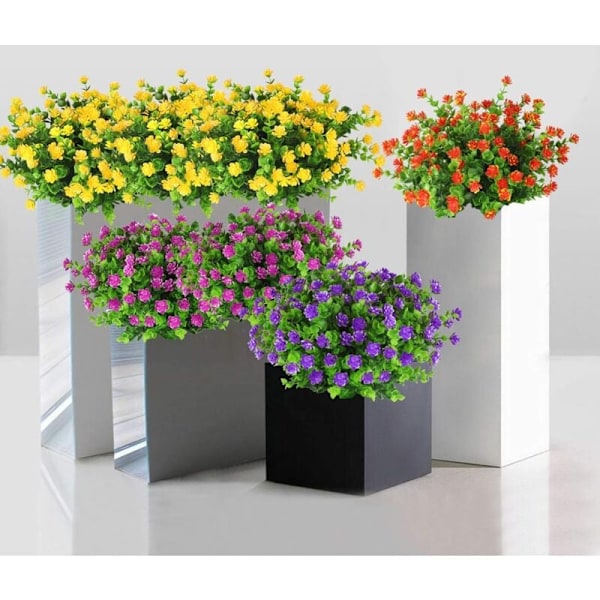 6 Pack Konstgjorda Blommor Utomhus Falska Blommor för Heminredning, UV-Resistenta Faux Plastgröna Buskar Växter för Hängande Fönsterdekoration