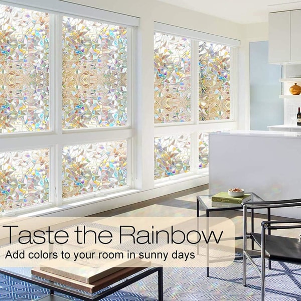 Rainbow Window Stickers, 3D dekorativ vinduesfilm, Glasmosaik vinduesdecals, Statiske Window Stickers ikke-klæbende, 45 x 200 cm