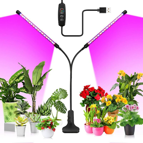 Vekstlys for innendørs planter 20W, LED-vekstlys med fullspektrum og timer, 360° justerbar svanehals plantelys med bordklemme, 3 lysmoduser