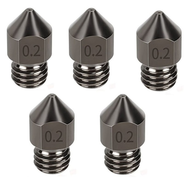 5 stk MK8 Herdet Stål Dys Trykkhode Forbruksvarer 1.75/0.2mm 3D-skriver Ekstruder Dys for Ender3/V2/PRO