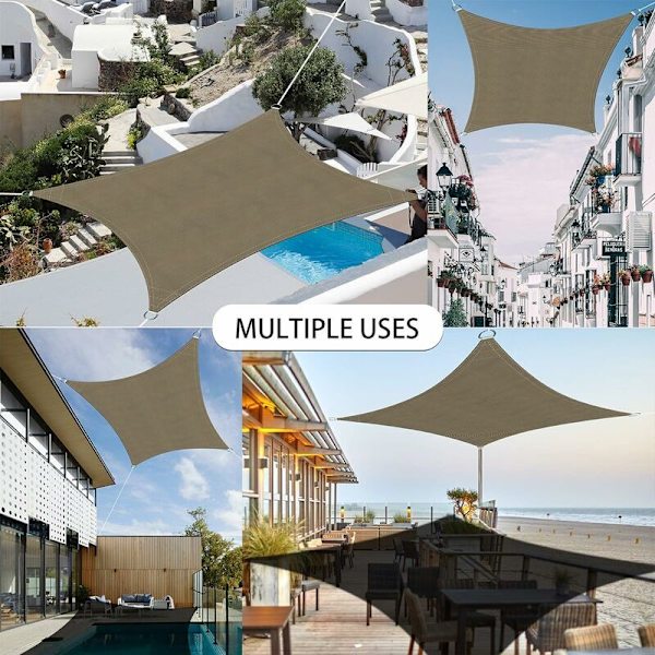 Rektangulär Solsegel 3x5m Khaki, Vattentät Markis UV-Skydd för Trädgård Terrass Utomhus Patio Pool med Gratis Rep