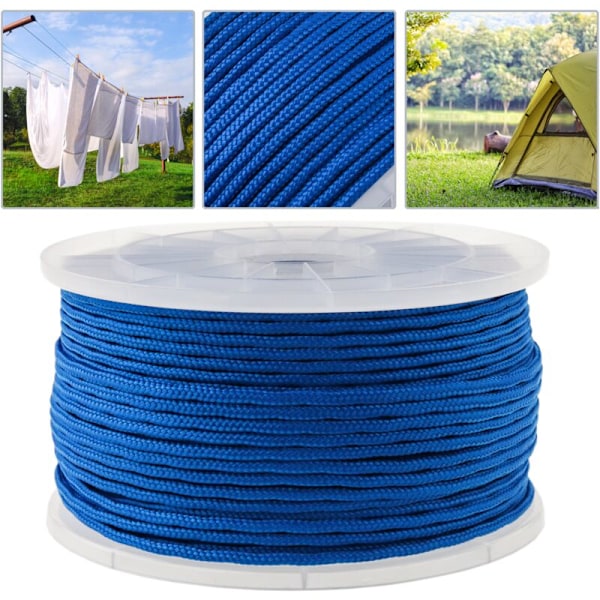 Flätad rep i flera trådar PP 100 m x 3 mm blå