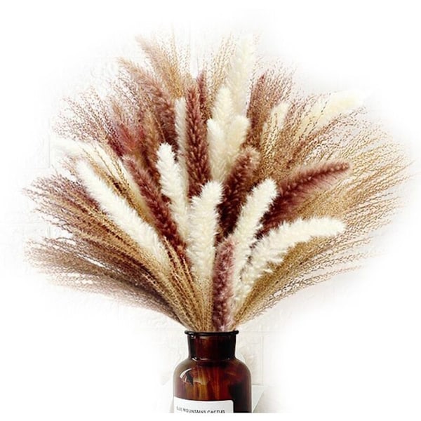 66 stykker tørket pampasgress med 3 farger Fluffy Swinging DIY Boho plante dekorativ blomsterbukett
