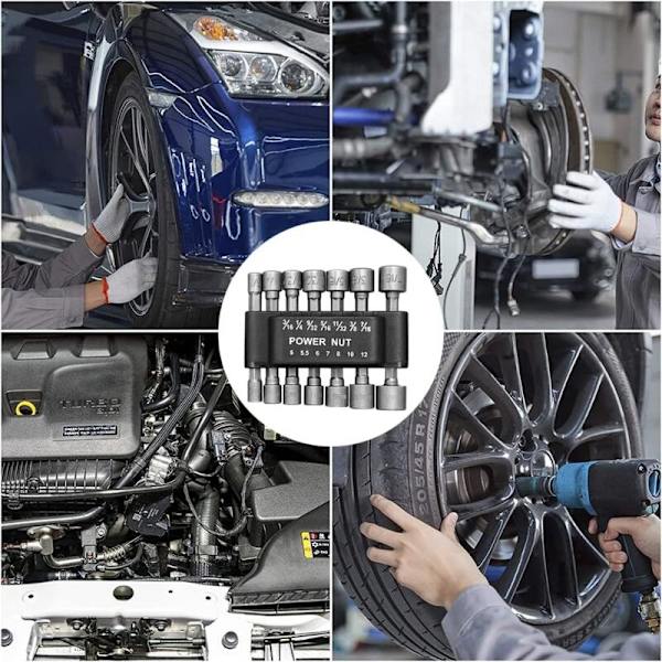 Tillbehör för skruvmejslar Set med 14 hylsor 5-13 mm - 1/4 hexagonadapterhylsa - För sladdlös borr eller skruvmejsel