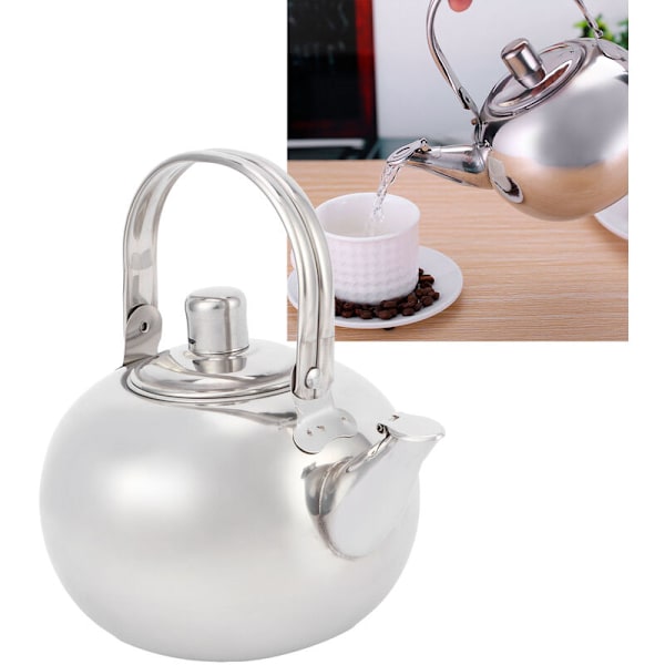 304 Rostfritt Stål Tekanna Platt Botten Induktionshäll Vattenkokare Tekanna med Silverfilter 14cm 1L