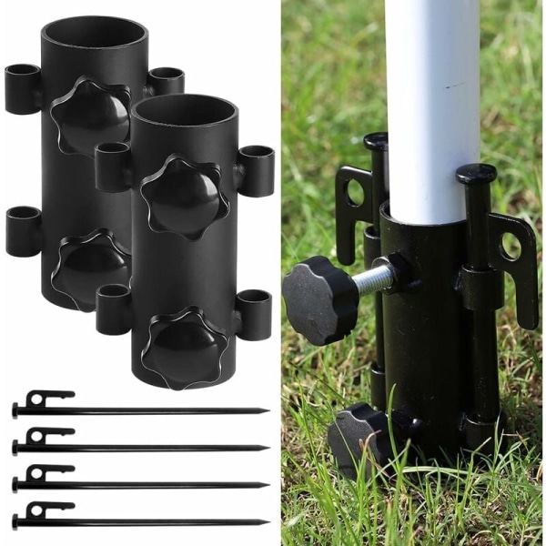 Parasolstativ, Parasollfot for utendørs bruk med 4 stk. 40 cm spiker, Avtakbar parasollfot for utendørs fiske, hage, fiske, strand (svart)