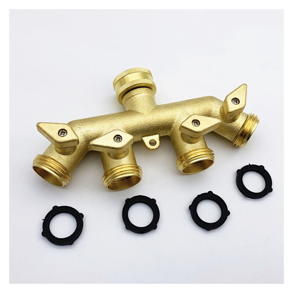 Slangefordeler (4-vejs), Messing Have Slange Adapter Firevejs Splitter Adapter Kugleventil Tap Hane Slangekobling