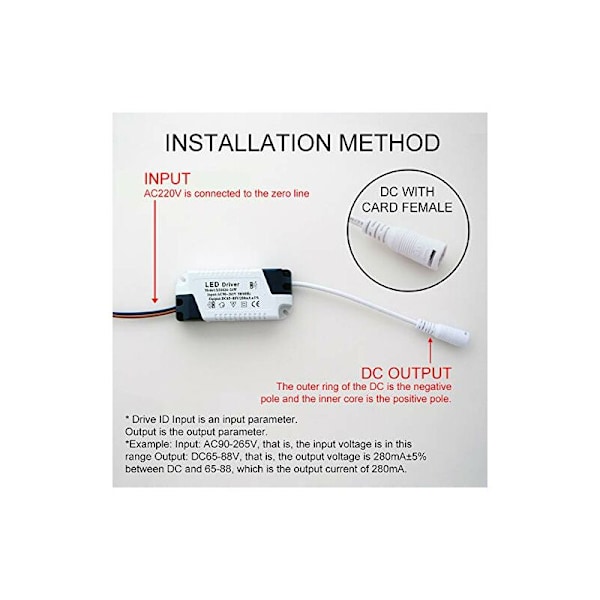 2x LED-driver, 1-3W transformator for LED-taklampe, LED-panel strømforsyning, DC-kontakt for LED-taklampe (1-3W)