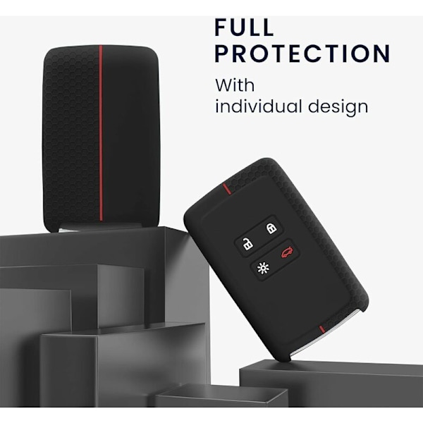 Nyckelskydd för Renault Smart Key 4-knapp (endast Keyless Go) - Mjukt silikonfodral (Mörkgrå (Svart linje))