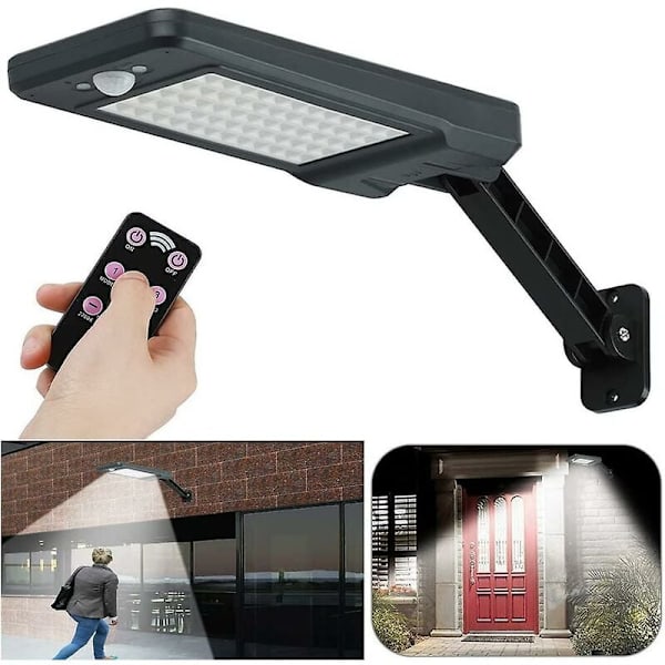 Solcellslampa för utomhus 60 LED 6W IP65 Vattentät svart, justerbart stöd och fjärrkontroll, 3 lägen 180° rörelsedetektering