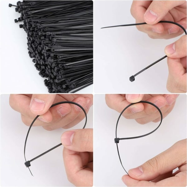 Elektriska Kabelbindare 200 x 2,5 mm Självlåsande Nylon Plast Kabelbindare Svart 500 Stycken-