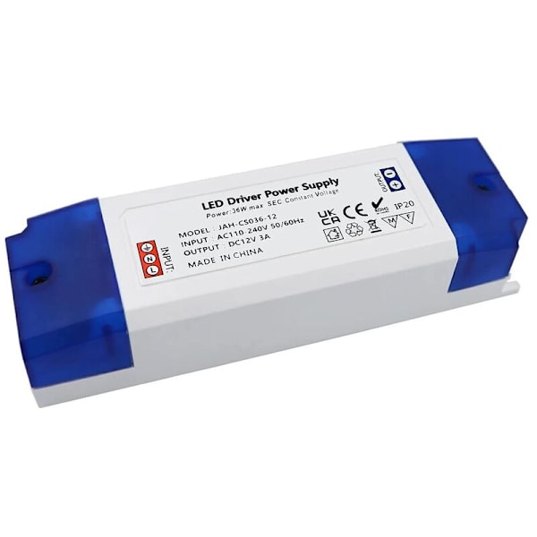 12V LED-transformator, 230V til 12V LED-transformator, 0-36W LED-transformatordriver, konstant spenningsforsyning for underskapsbelysning, LED-stripe